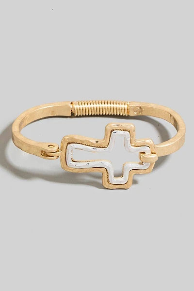 Two Tone Cross Latch Bangle Bracelet