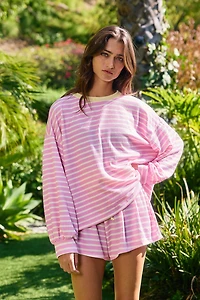 Pink Striped Knit Top & Shorts Set