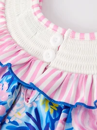 “I Love MAMA”Embroidery Smocking Baby Girls Romper