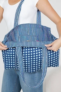 Blue Checkered Quilted Tote Bag