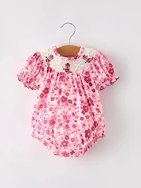 Boots Smocking Embroidered Short Sleeve Floral Baby Girl Romper