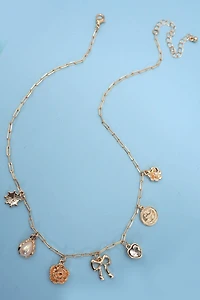 BOW HEART FLOWER CHARM LINK CHAIN NECKLACE | 80N91475