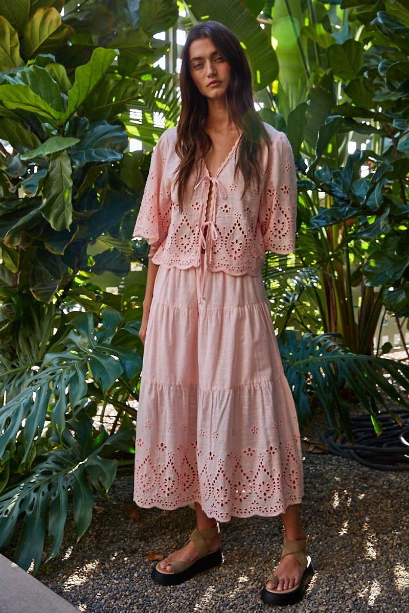 Woven Embroidered V-Neck Top