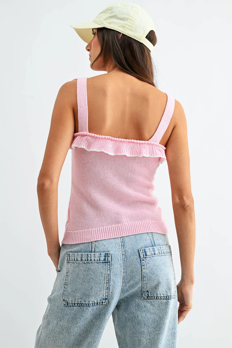 Pink Ruffle Knit Tank Top
