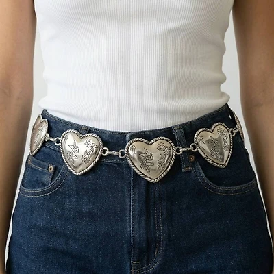 Silver Floral Heart Chain Belt