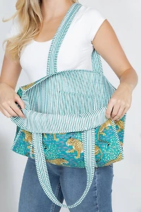 Green Cheetah Reversible Quilted Tote Bag