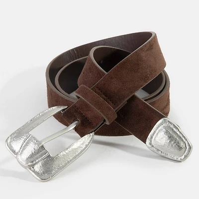 Dark Brown & Silver Antique Vegan Leather Belt