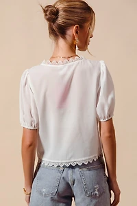 White Scalloped Trim Tie Top