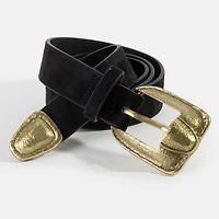 Black & Gold Antique Vegan Leather Belt