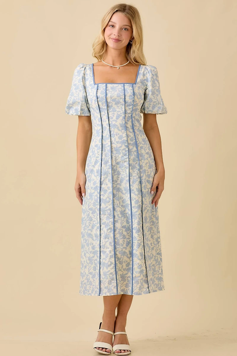 Square Neck Bubble Sleeve Dress