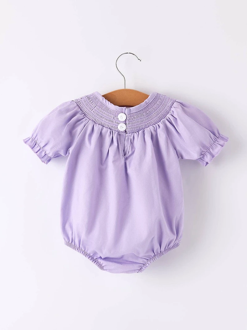 Girls Butterfly Smocking Embroidered Purple Romper