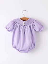 Girls Butterfly Smocking Embroidered Purple Romper