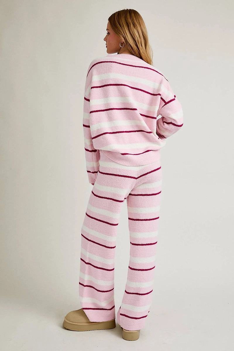 Pink & Cream Stripe Sweater Pants Set
