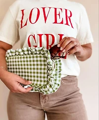 Black Gingham Frilly Makeup Bag