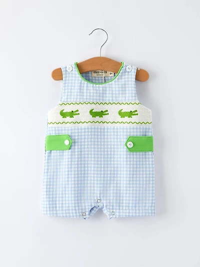Baby Boy Crocodile Smocked Romper
