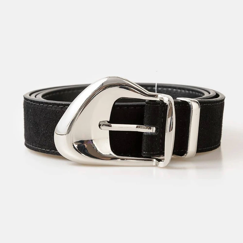 Silver Ornate Buckle Soft Leather Belt