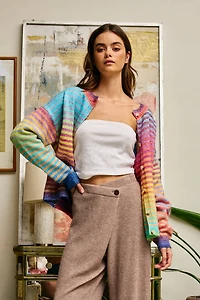 Rainbow Striped Button Down Cardigan