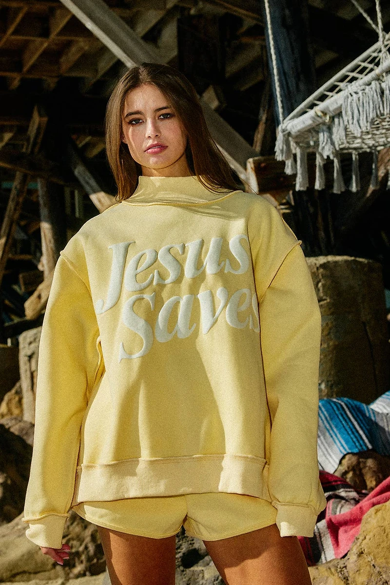 Yellow Jesus Saves Mock Neck