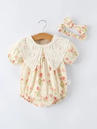 Rose Lace Baby Girl Romper w/ Headband