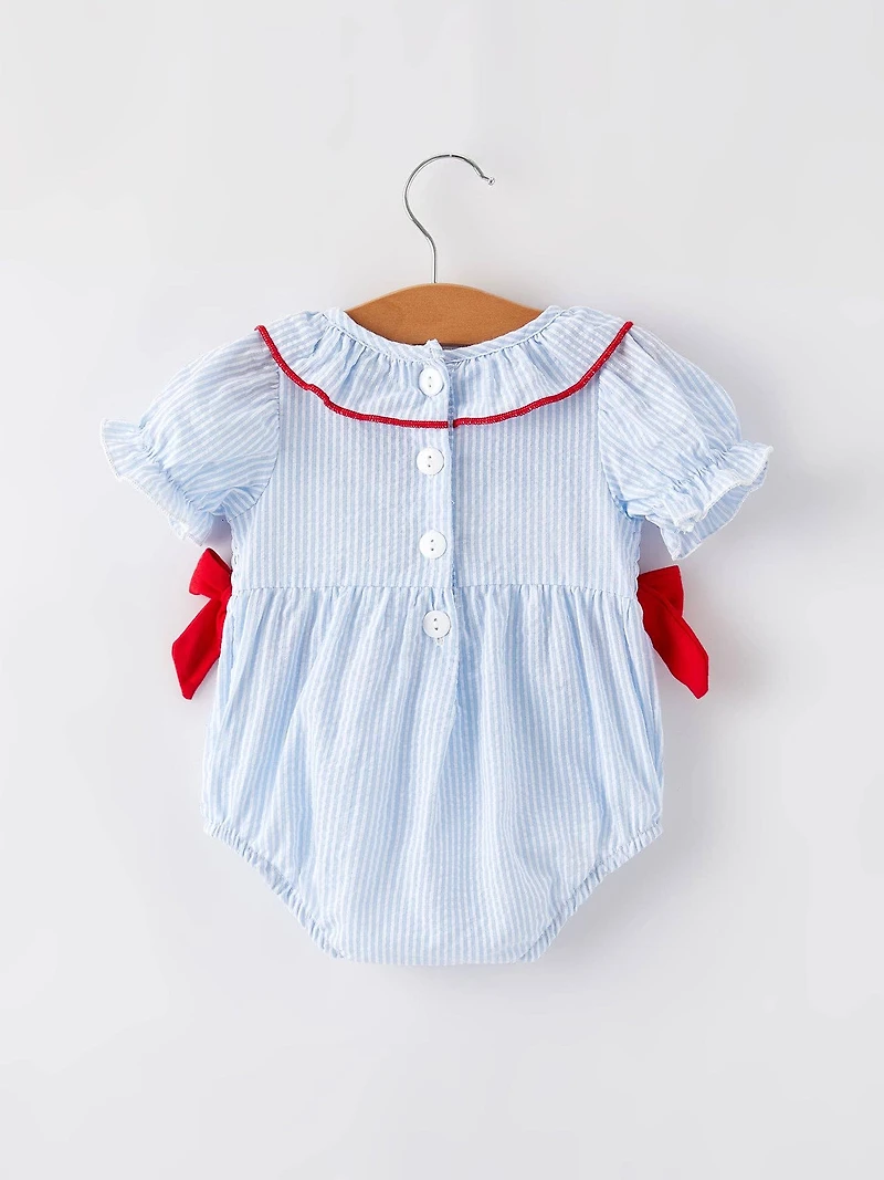 4th of july Girls' Smocking Star Embroidered Romper