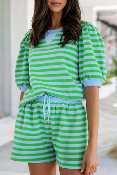 Green Stripe Puff Sleeve & Short Set