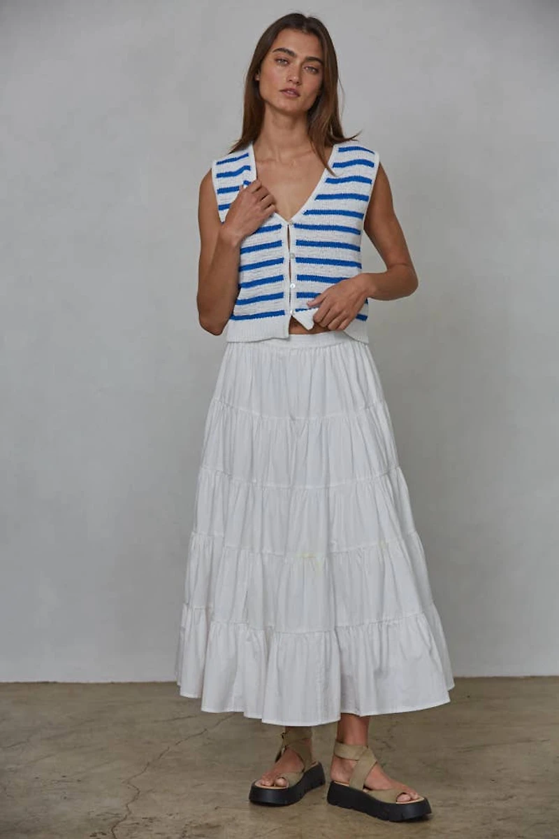 White Striped Button Up Vest Top