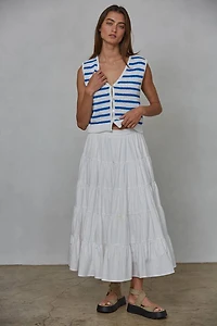 White Striped Button Up Vest Top