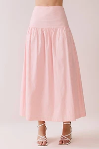 Pink Striped Drop Waist Midi Skirt