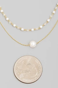 Dainty Layered Chain Pearl Bead Charm Necklace