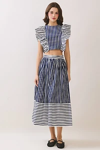 Striped Ruffle Sleeves Cropped Top