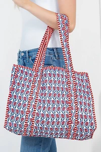 Red Floral Quilted Tote Bag