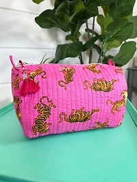 Pink Tiger Quilted Makeup Bag