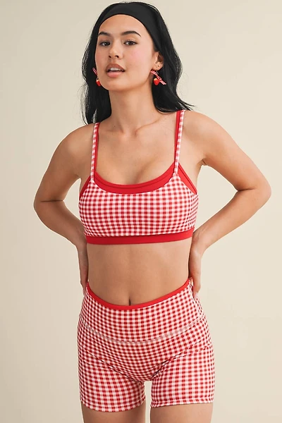 Red Gingham Layered Sports Bra