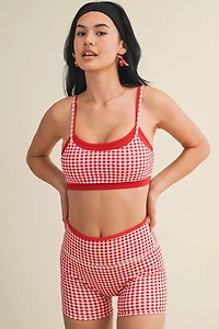Red Gingham Layered Sports Bra