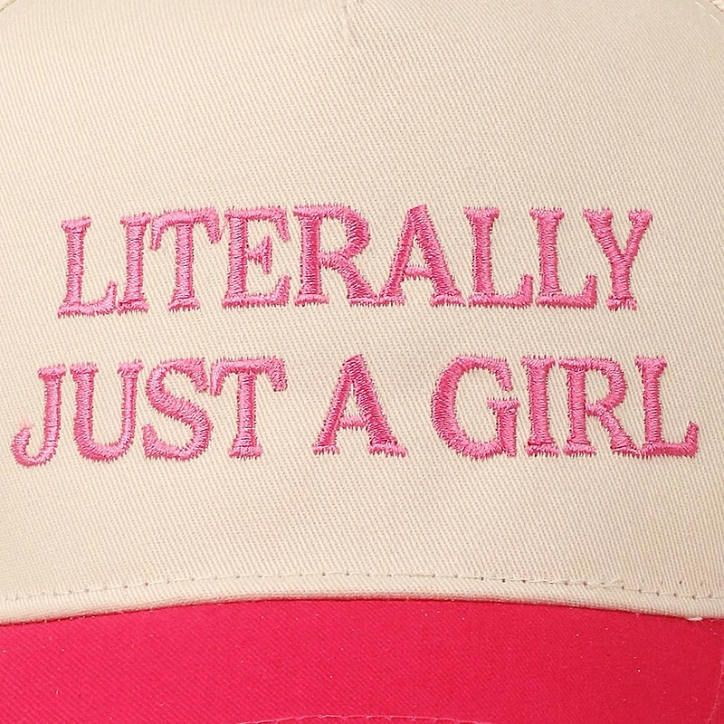 Literally Just A Girl Embroidery Two Tone Trucker Hat: FUCHSIA / ONE SIZE