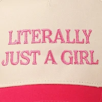 Literally Just A Girl Embroidery Two Tone Trucker Hat: FUCHSIA / ONE SIZE