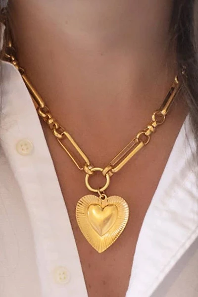 ETCHED HEART CHUNKY CHAIN STATEMENT NECKLACE | 40NK9576: GOLD