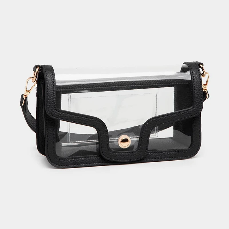 Black Faux Leather Clear Bag