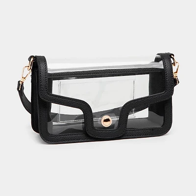Black Faux Leather Clear Bag