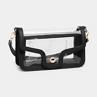 Solid Faux Leather Transparent Rectangle Shoulder Bag: Tan