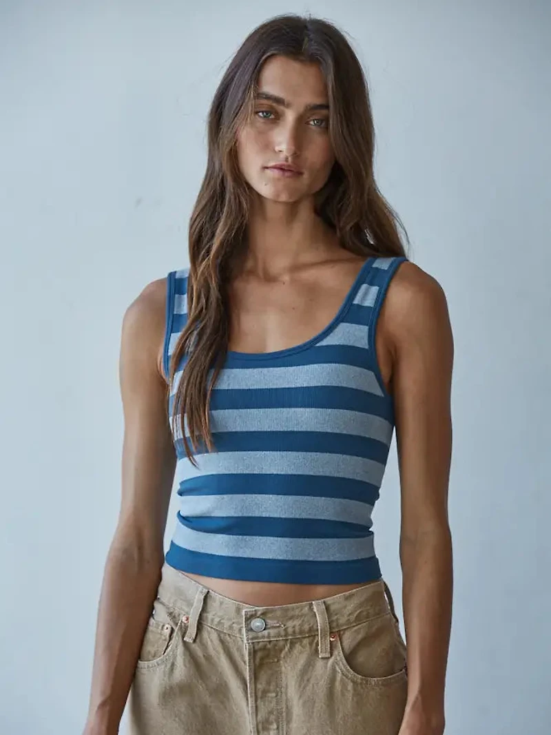Navy Striped Seamless Tank Top