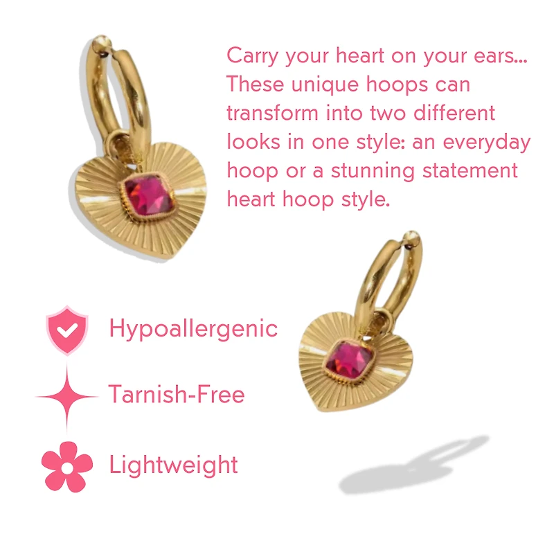 18k Gold Radiant Heart Pendant Statement Hoops