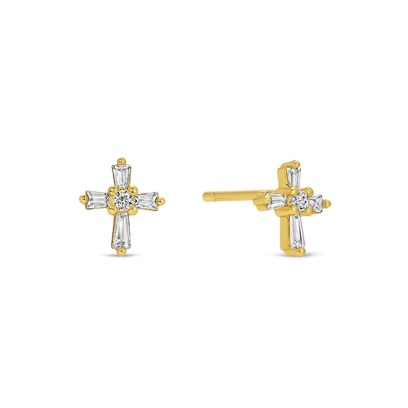 Baguette Cross Studs