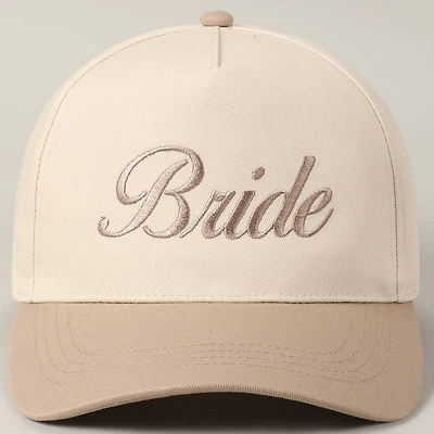 Beige Embroidered Bride Trucker Hat
