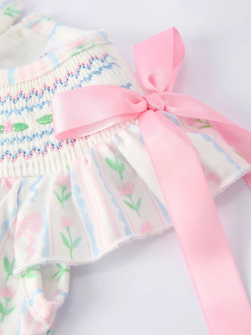 Pink Bow Smocked Bloomer Set