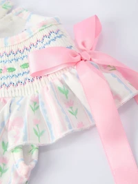 Pink Bow Smocked Bloomer Set