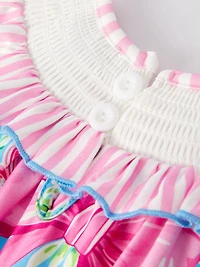 “I Love DAD”Embroidery Smocking Baby Girls Romper