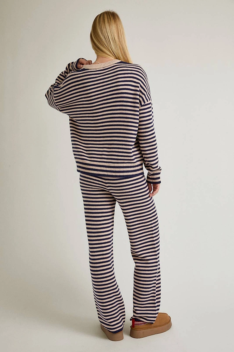Navy & Taupe Stripe Sweater Pants Set