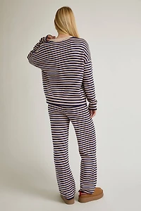 Navy & Taupe Stripe Sweater Pants Set