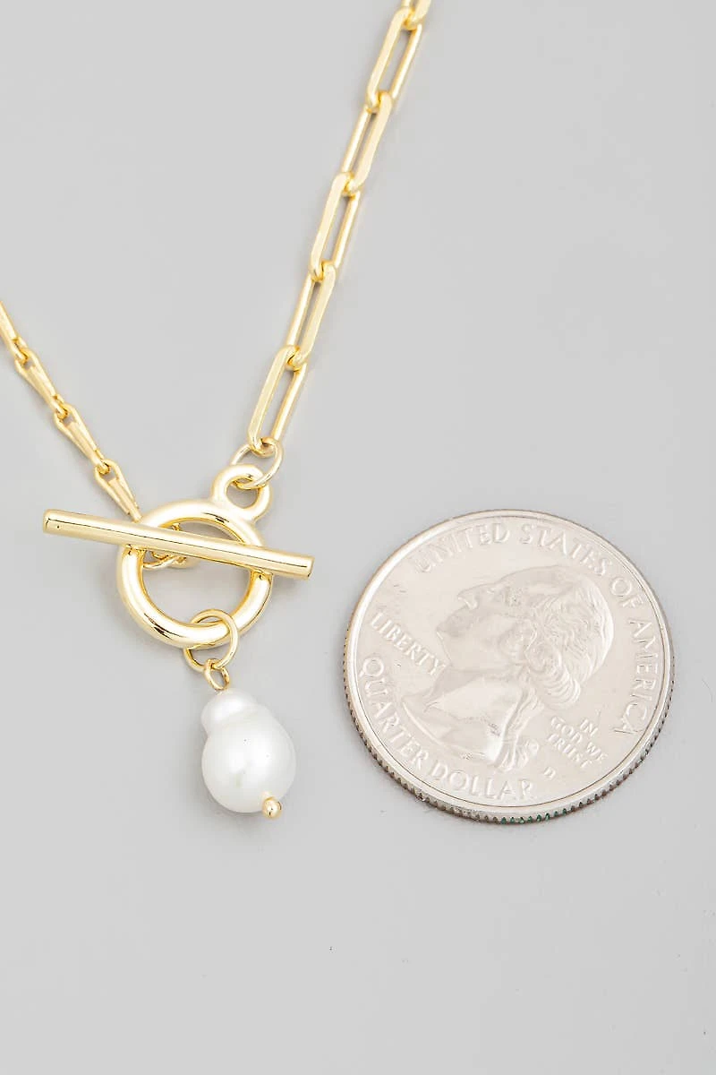 Toggle Chain Pearl Charm Necklace